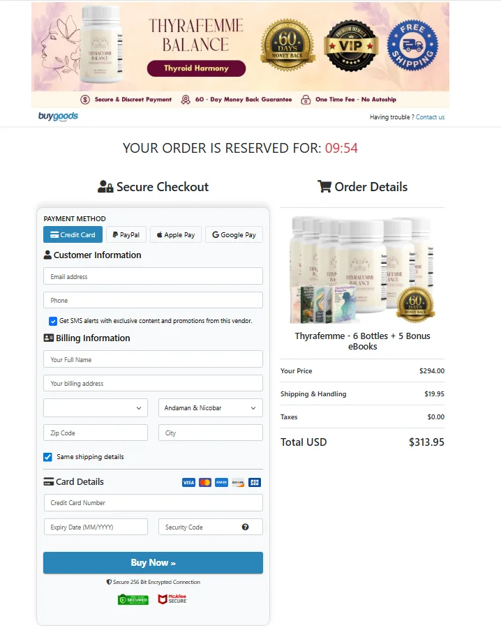 Thyrafemme Balance Secured Order Page